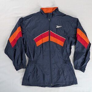 VTG Reebok Blue Orange Red Colorblock Embroidered Logo Zip Up Windbreaker Jacket